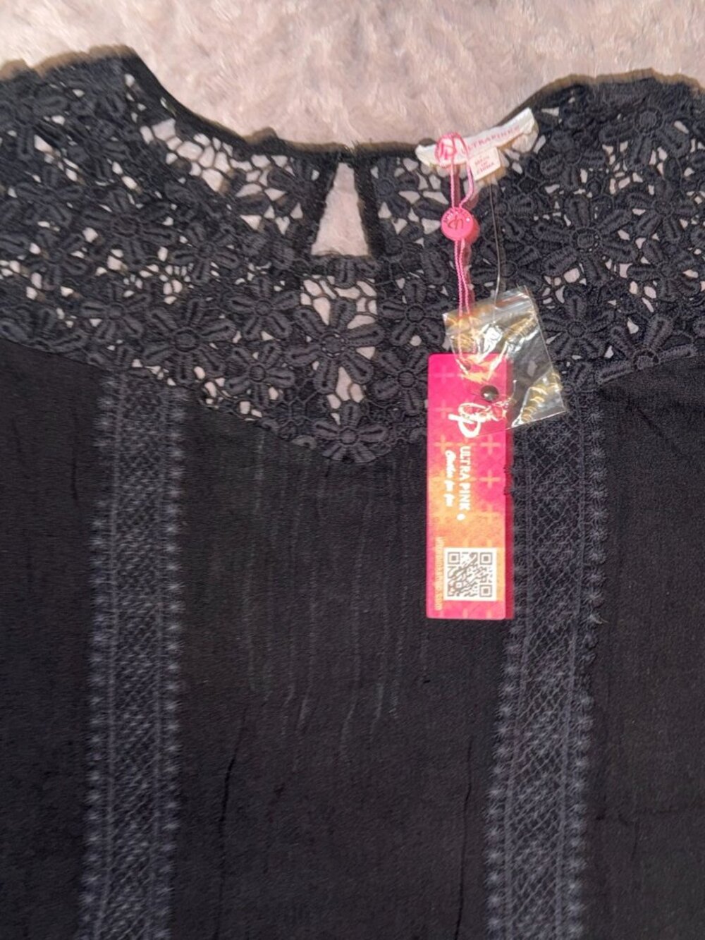 Ultrapink Black Lace Trim Blouse Size L with Tags - Picture 2 of 9